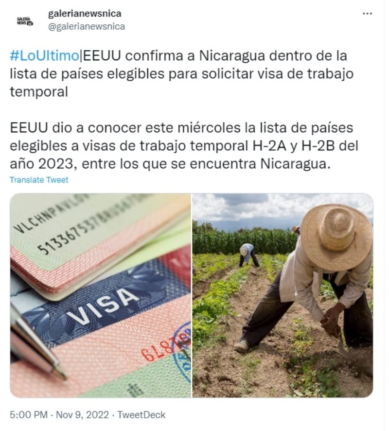 Eligible countries program visas: Approves H-2A and H-2B petitions