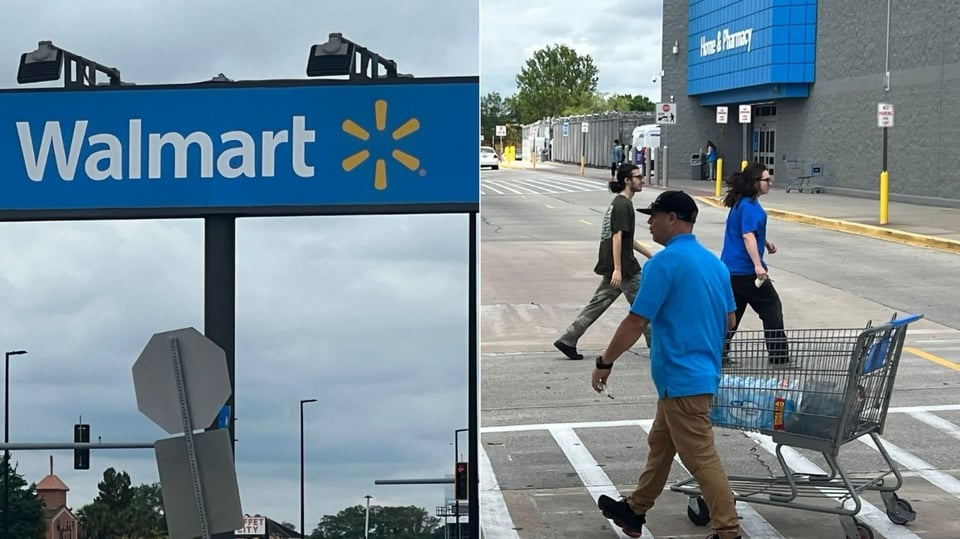 supermercado, carrito de compras, peatones, gente cruzando la calle, MundoNOW