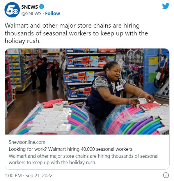 Walmart will hire workers for the holiday season