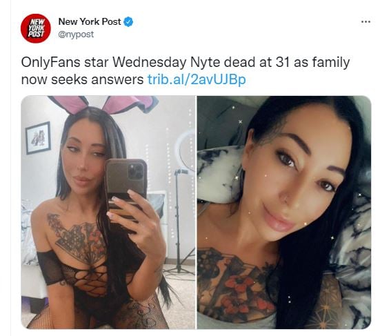 Sudden death of adult film actress Wednesday Nyte