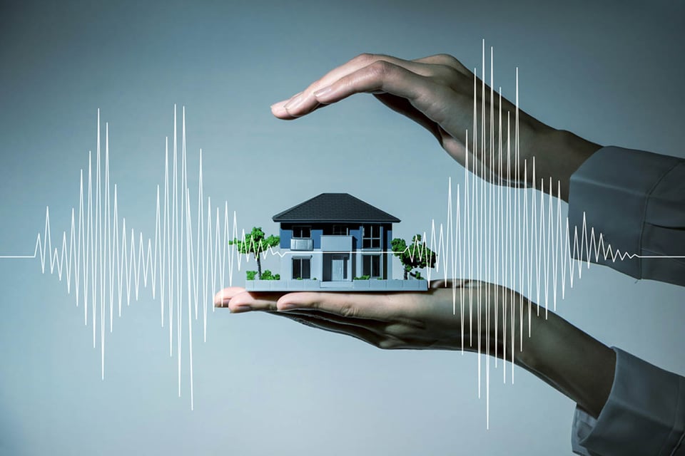 resistente a terremotos, diseño de casas, concepto, protección, maqueta