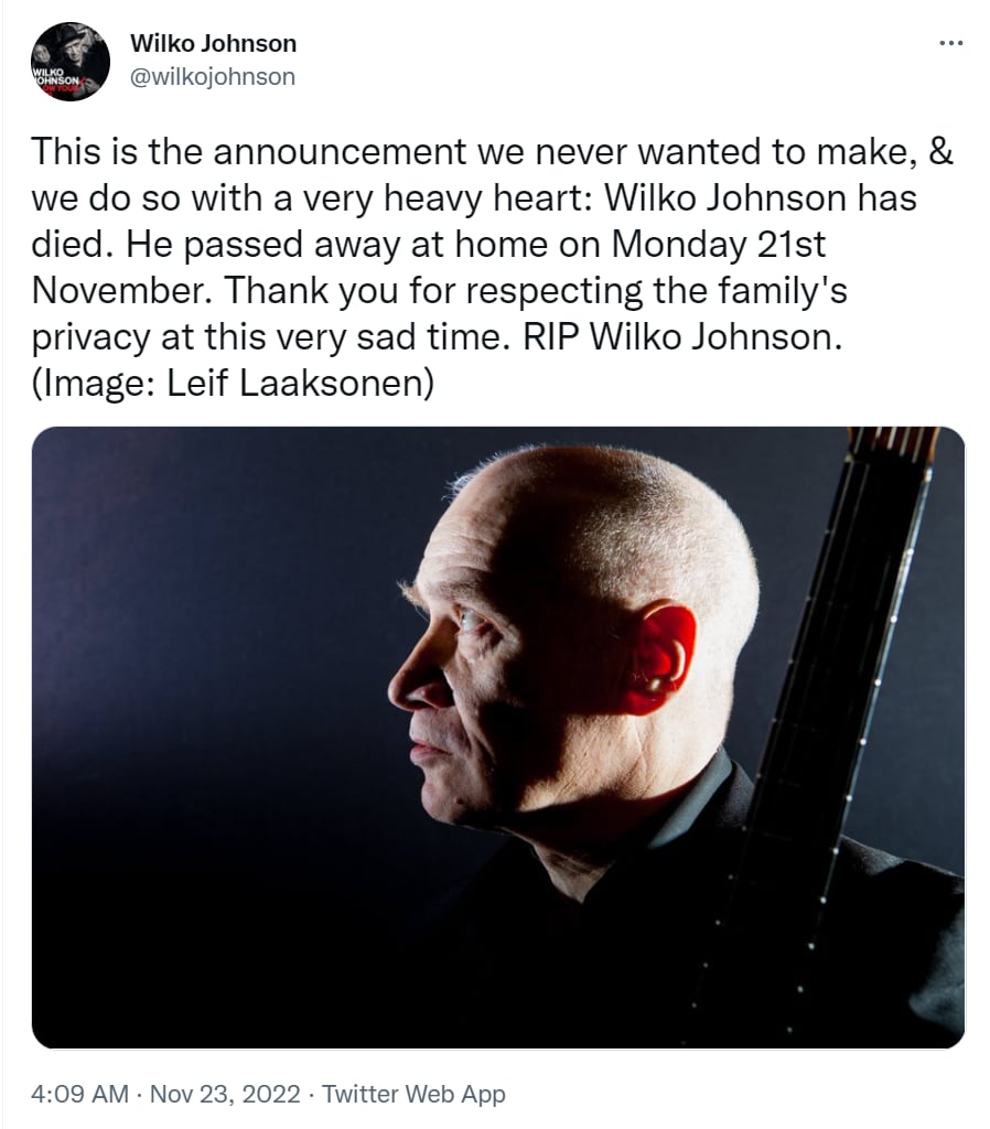 Guitarist Wilko Johnson dies