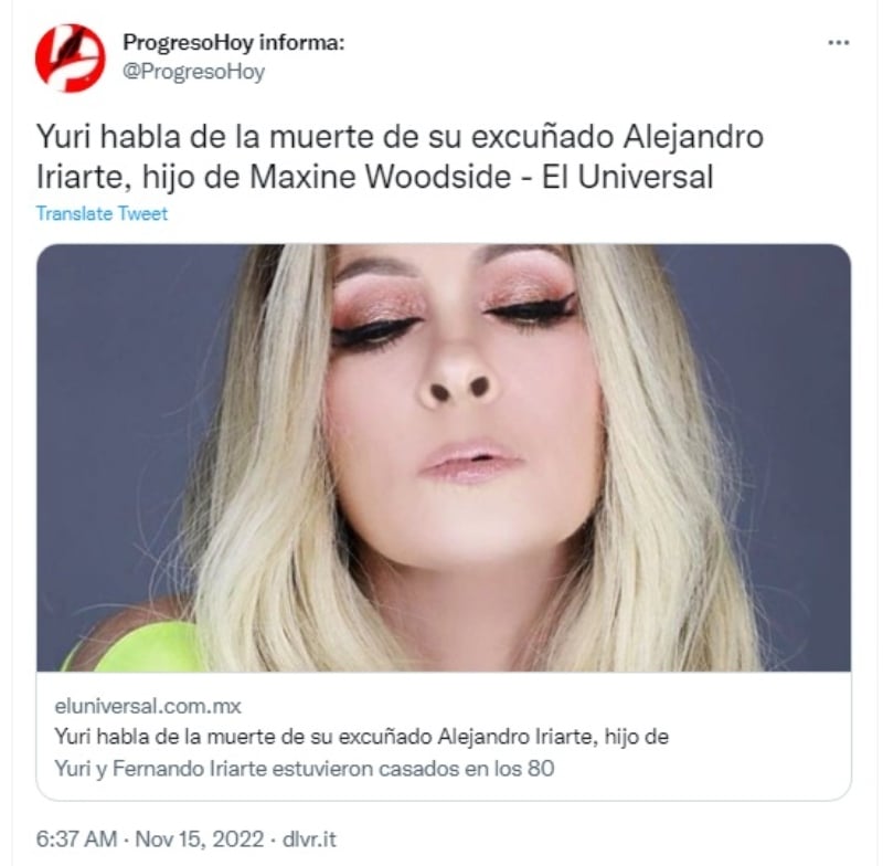 Yuri devastada por la muerte de Alejandro Iriarte