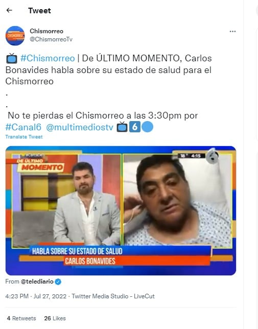 Carlos Bonavides estado salud