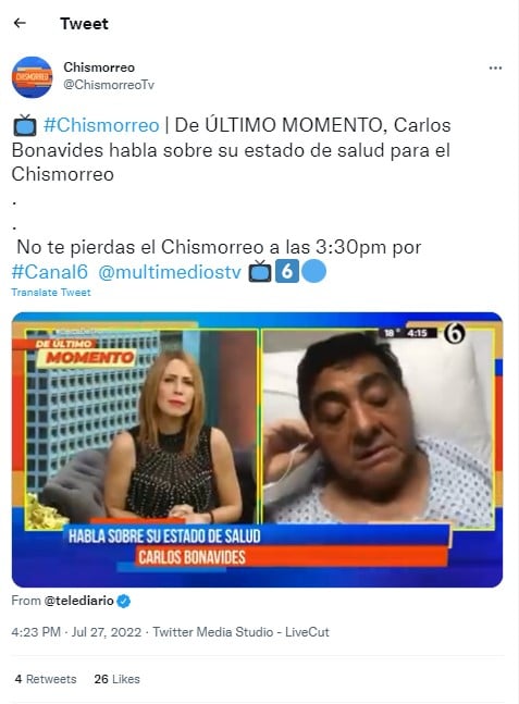 Carlos Bonavides estado salud