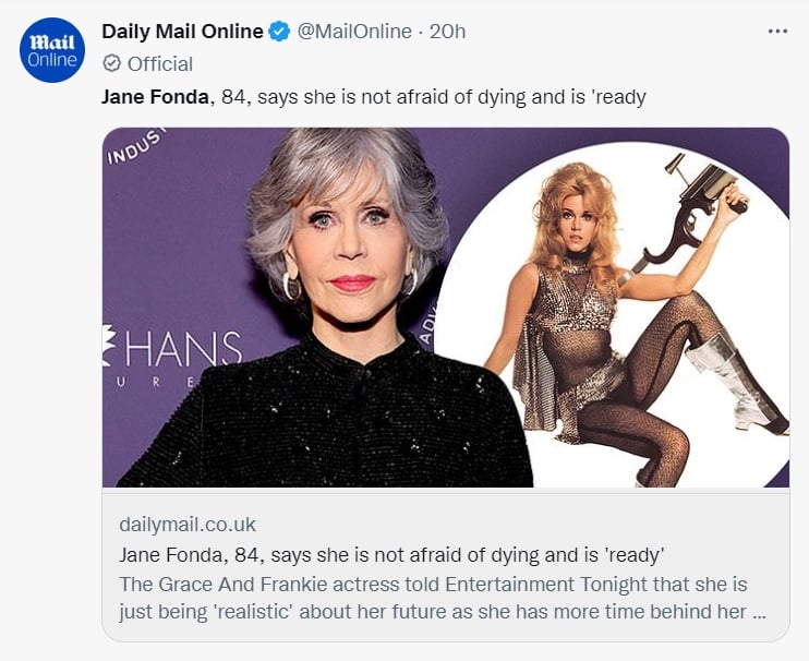 "Soy consciente de que será más temprano que tarde": Jane Fonda