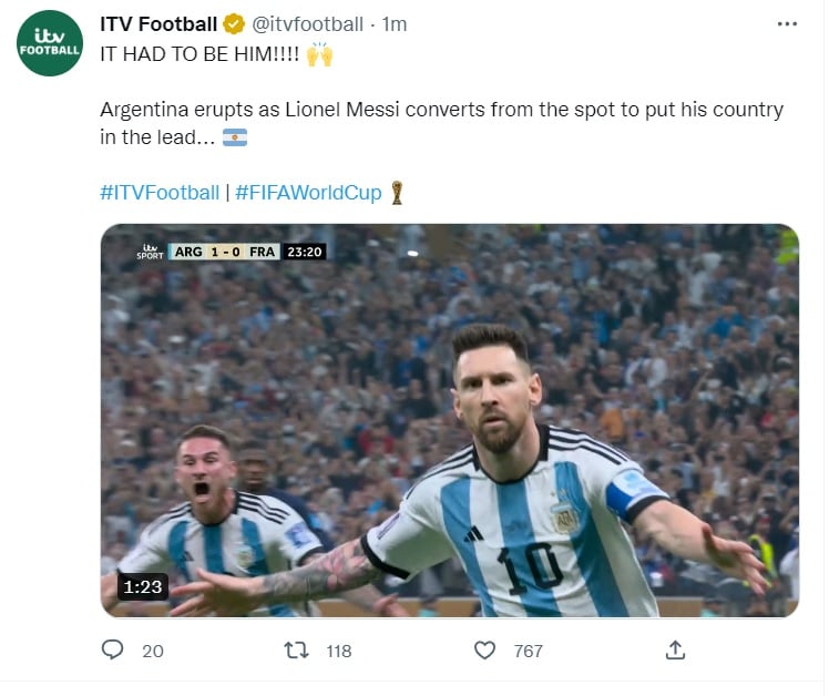 Final Argentina vs Francia: Messi anota desde el manchón penal
