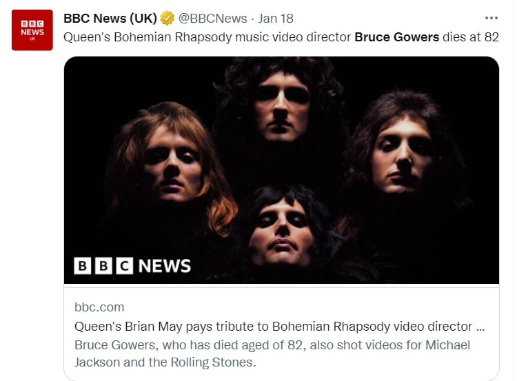 Muere Bruce Gowers, director del video Bohemian Rhapsody de Queen, a los 82 años de edad