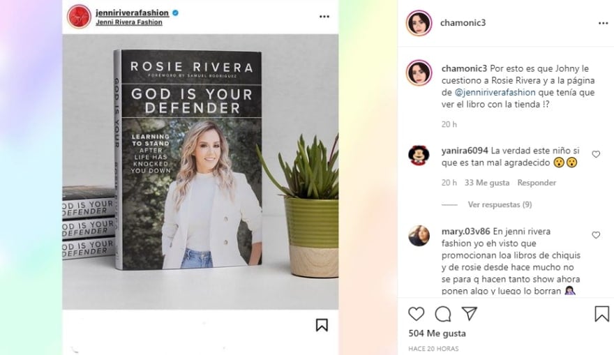 Johnny does not hide his hatred of his aunt Rosie Rivera and exhibits it in a comment that someone deleted Jenni Rivera