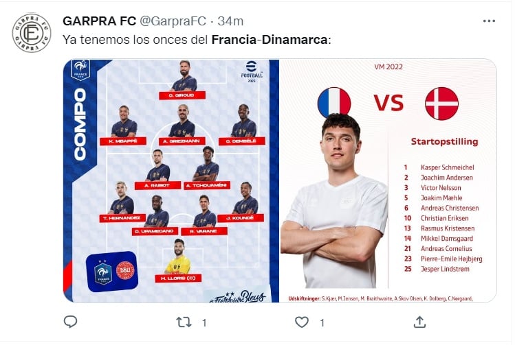 Francia vs Dinamarca: Los 22 elegidos