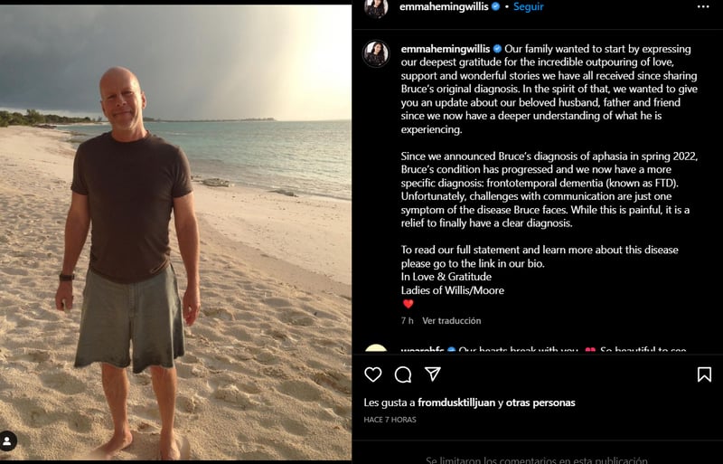 Bruce Willis frontotemporal dementia: "Love has moved us so much"