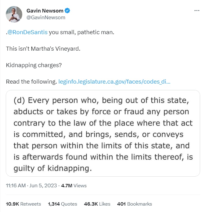 NEWSOM SENT A MESSAGE TO DESANTIS 