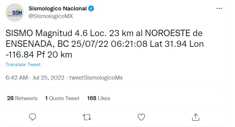 REPORTAN SISMO EN BAJA CALIFORNIA