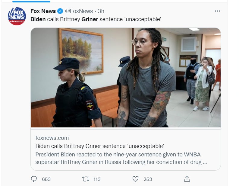 BIDEN EXIGE LIBERACIÓN DE GRINER