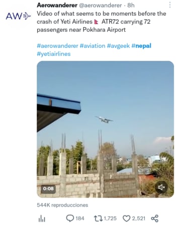 Avión se estrella en Nepal dejando lamentable saldo