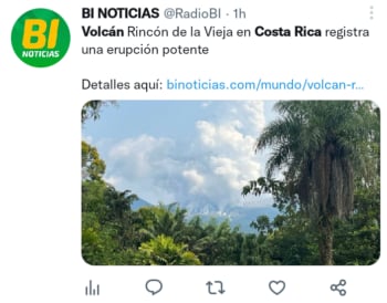 Volcán hace erupción en Costa Rica