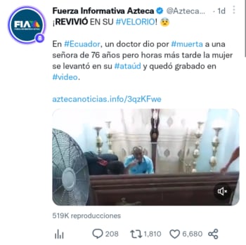 Mujer revive durante velorio