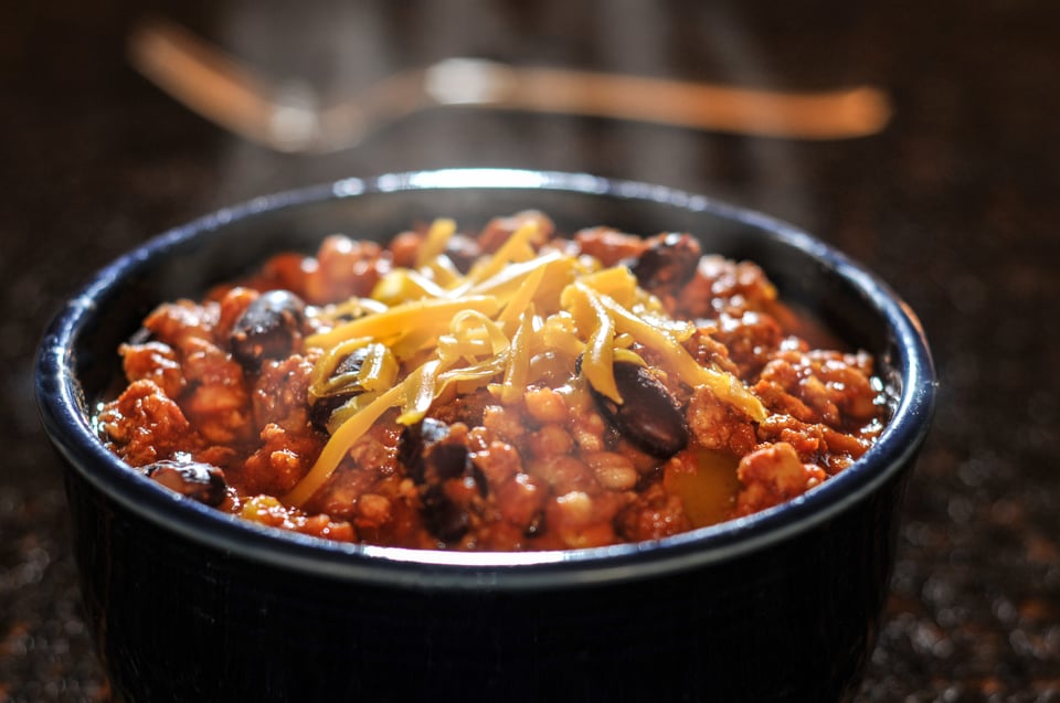 chili, carne de res, carne, frijoles, plato