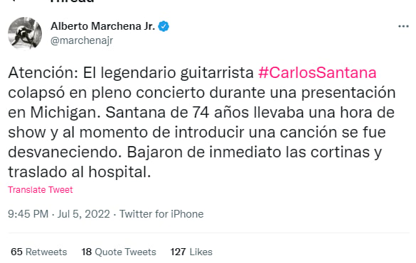 Carlos Santana colapsó: Asistente había dado el aviso