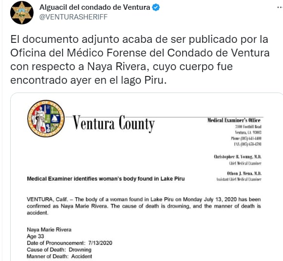 Autopsia de Naya Rivera: ¿Qué decía la autopsia?