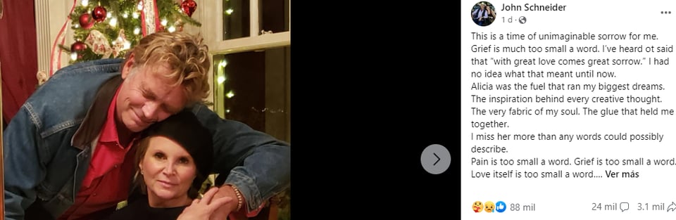 Muere esposa John Schneider: ¿Murió por cáncer?