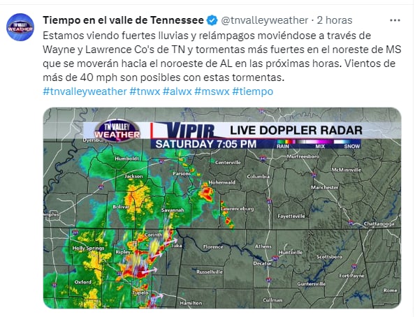 Tennessee amenaza tormenta severa: Los fenómenos