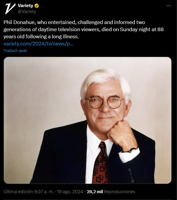 Phil Donahue, Fallece,televisión,MundoNow