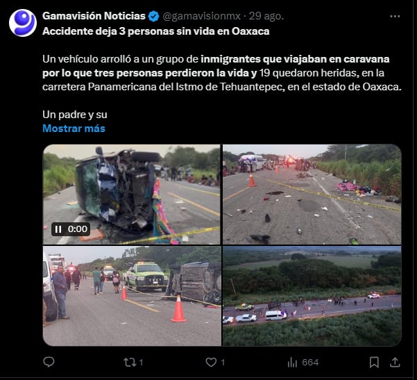 Migrantes atropellados en Oaxaca,Mexico,tragedia