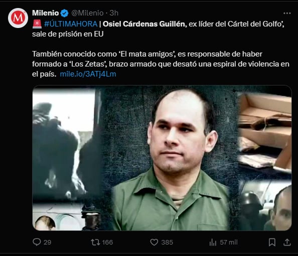 Osiel Cárdenas Guillén, released, in ICE custody.