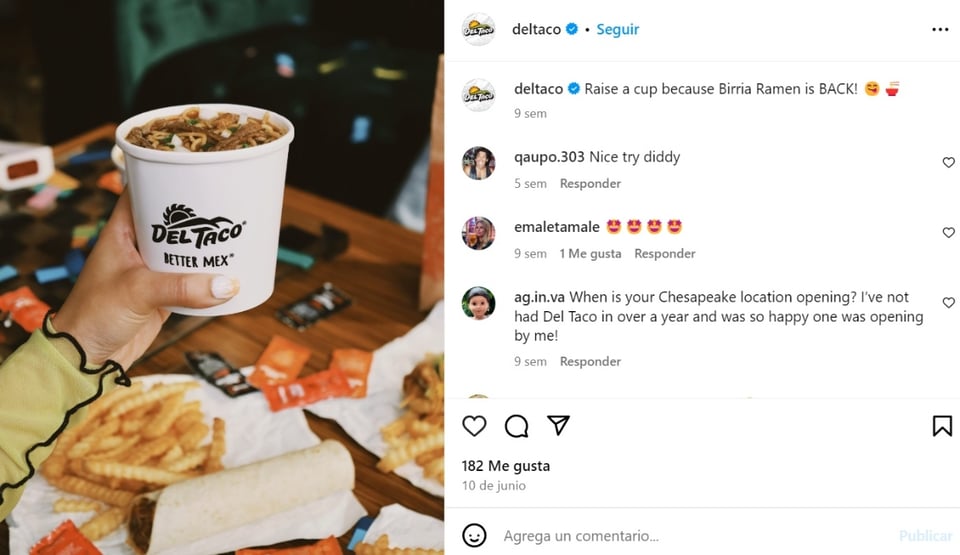 Del Taco, redes sociales, Instagram, seguidores, platillos, MundoNOW