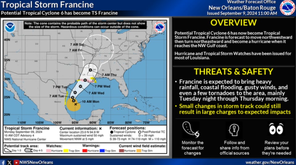 tormenta tropical, recomendaciones de seguridad, New Orleans, Baton Rouge, MundoNOW