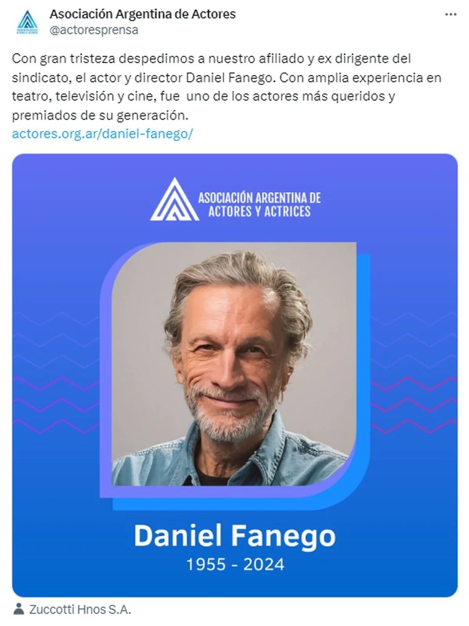 Falleció actor Daniel Fanego