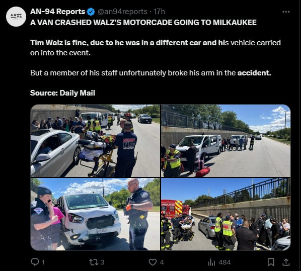 Tim Walz's motorcade, accident, injury, campaign