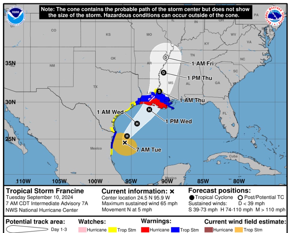 Tormenta tropical Francine se ,huracan,estados unidos,MundoNow