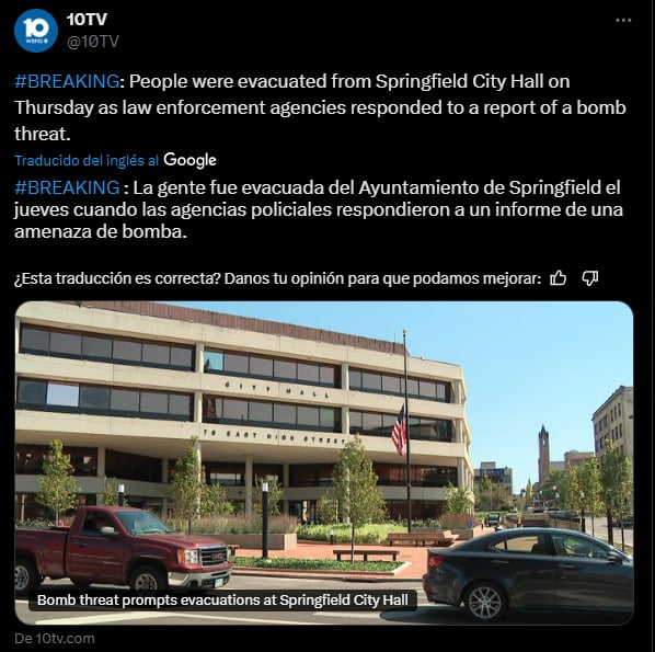 Evacuación Ayuntamiento Springfield,amenaza,bomba,Ohio,MundoNow