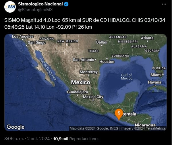 Temblor Cd Hidalgo,Sismo 4.0,Chiapas,MundoNow