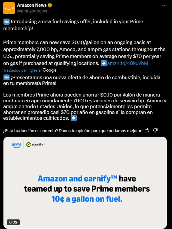 Descuento gasolina Amazon Prime,Amazon,gas