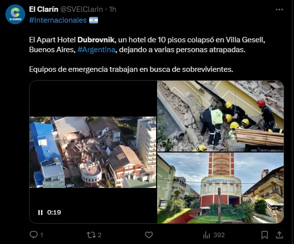 Derrumbe aparthotel Argentina, tragedia rescate , Villa Gesell, MundoNow