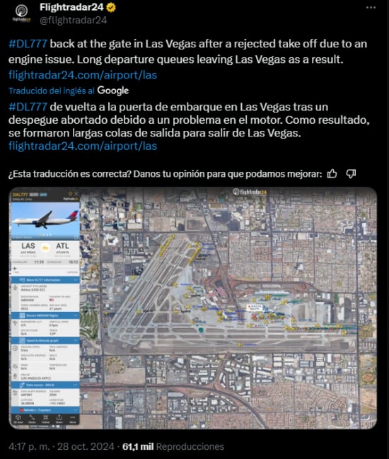Delta Airlines incidente motor, avión aborta despegue, Las Vegas,motor,MundoNow