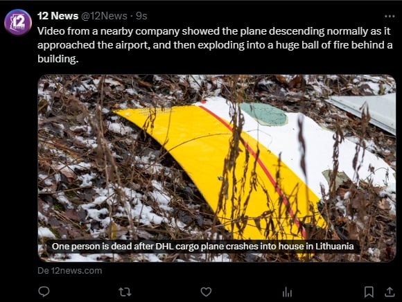 Accidente aéreo DHL, Lituania, un muerto, investigadores analizan causas, impacto.