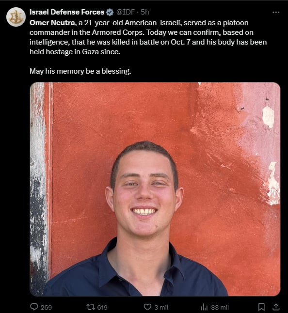 Biden lamenta, muerte ,Omer Neutra,Gaza,MundoNow