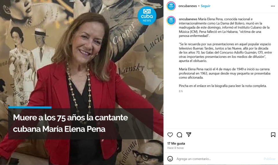 María Elena Pena, Legado eterno, bolero, cubana,muerte