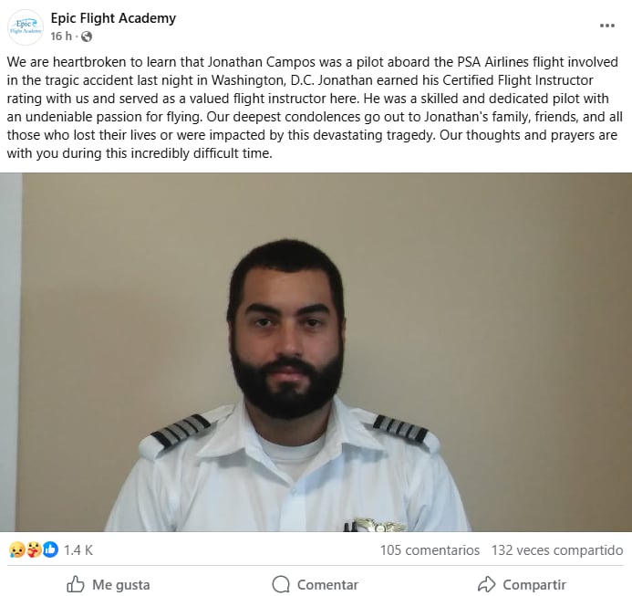 Era hispano el piloto, vuelo 5342, accidentado, Jonathan Jay Campos,MundoNow