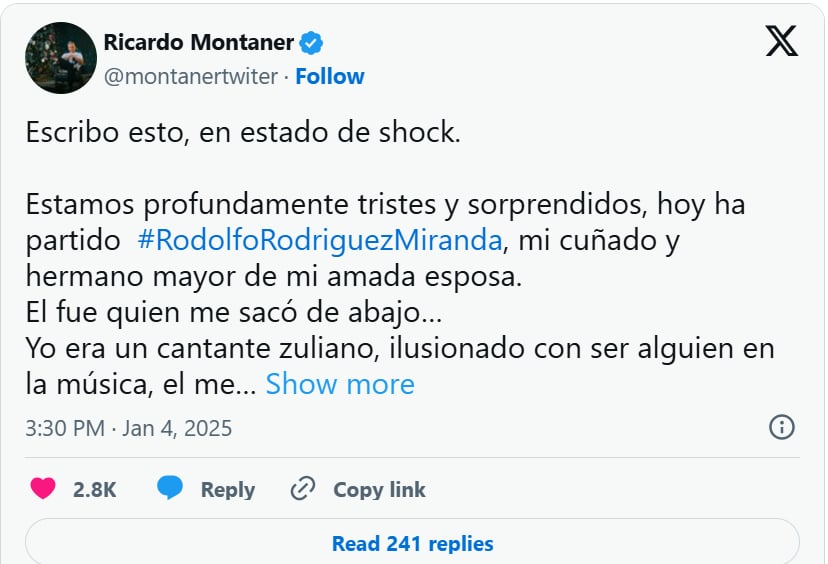ricardo, montaner, twitter, rodolfo, duelo