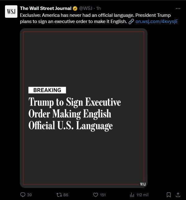 Wall Street Journal,Trump planea declarar el inglés ,idioma oficial, en EE.UU.