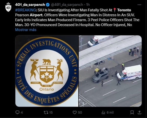 Tiroteo en aeropuerto de Toronto, un muerto