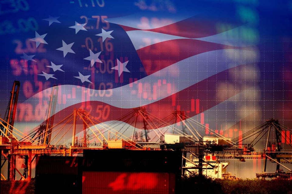 bandera de usa y graficos de precios