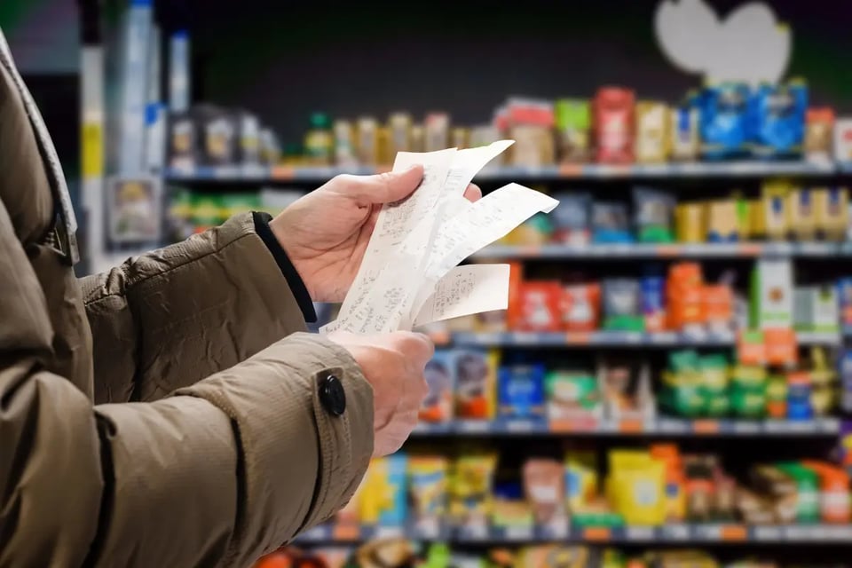 persona mira los precios en recibo de pago, supermerdado, subida de precios