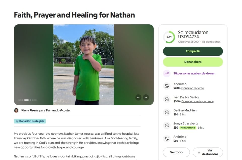 Niño con leucemia, Nathan James Acosta, GoFundMe MundoNOW