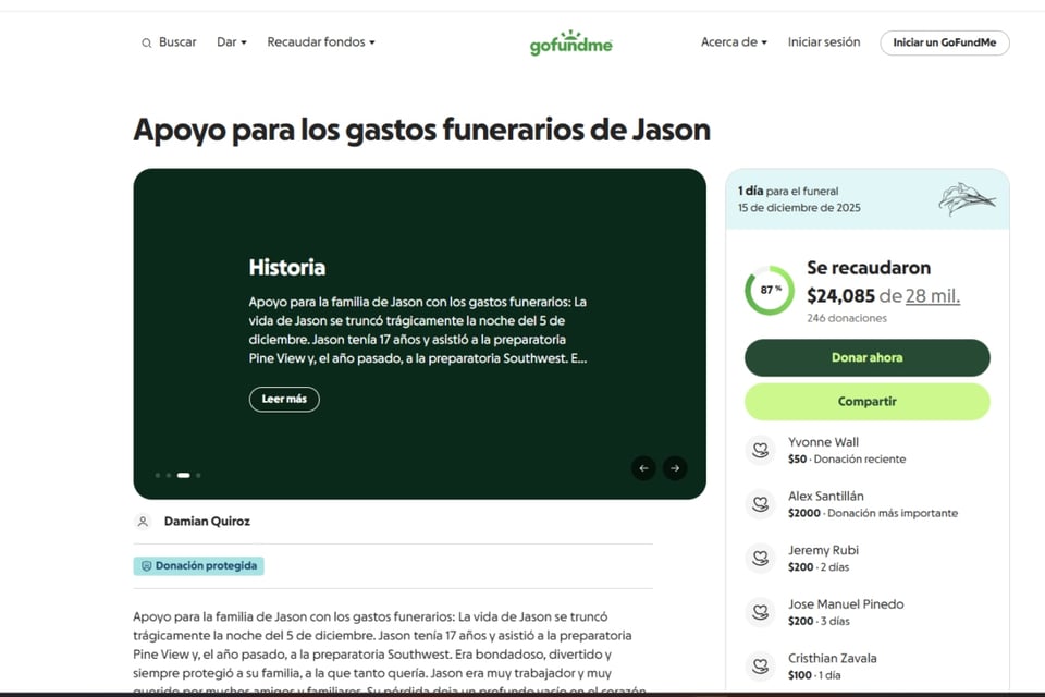 Joven muere, disparo, Comunidad recauda fondos MundoNOW